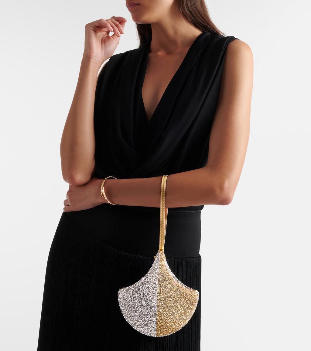 Bvlgari Ginkgo Crystal-Embellished Suede Clutch – Gold