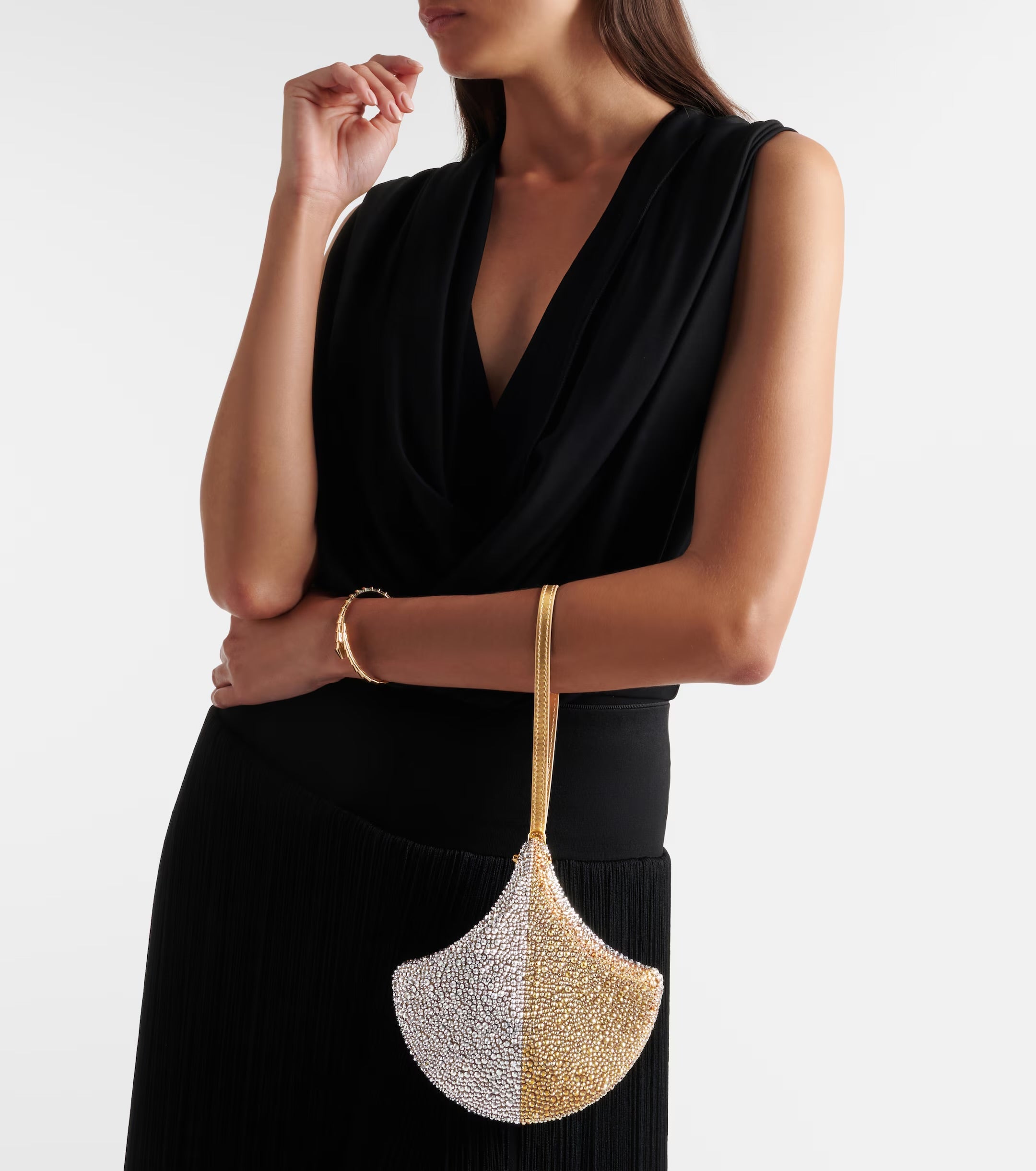 Bvlgari Ginkgo Crystal-Embellished Suede Clutch – Gold