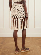 Balmain Fringed Crochet-Knit Cotton Mini Skirt