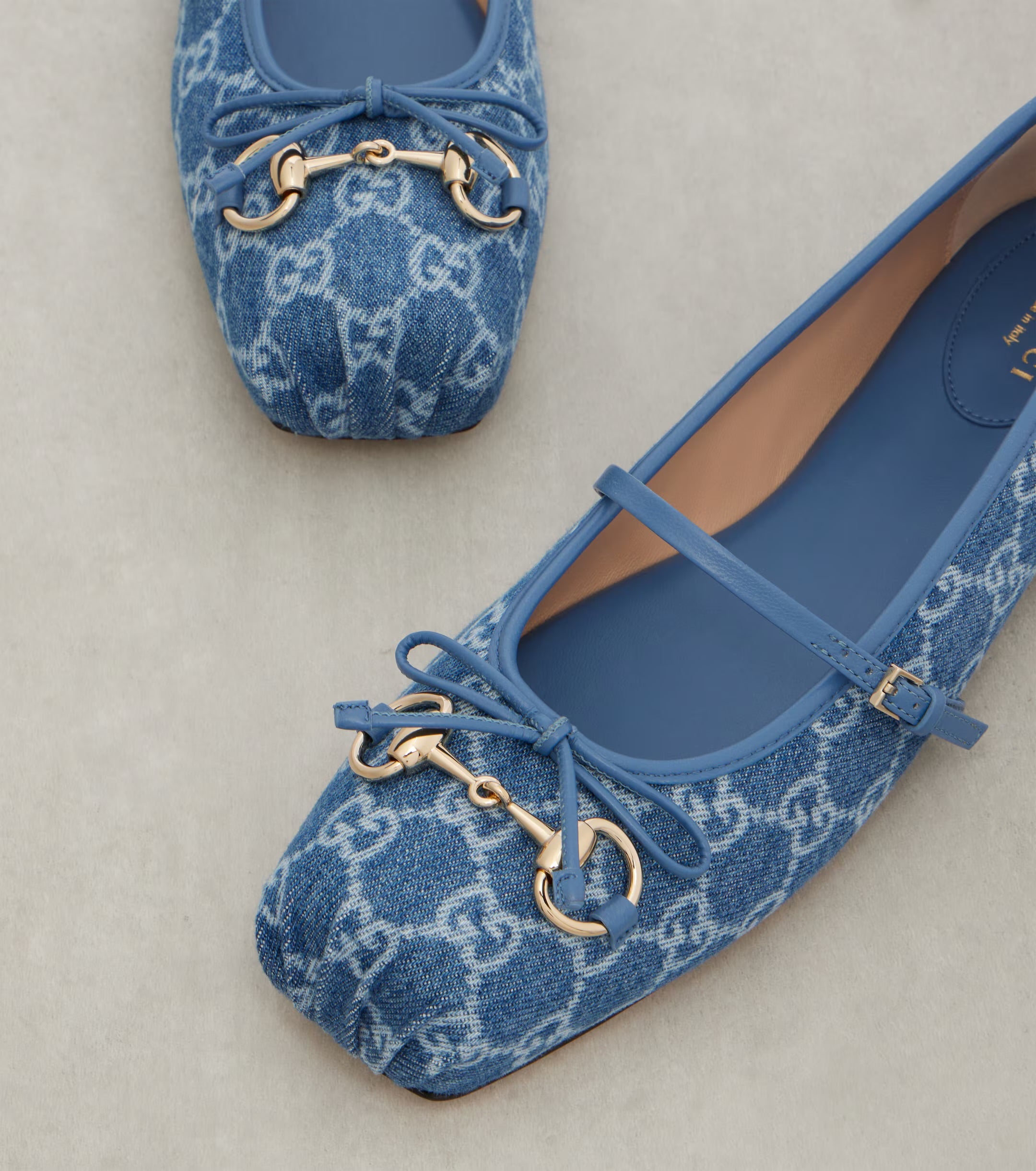 Gucci Horsebit GG Denim Ballet Flats