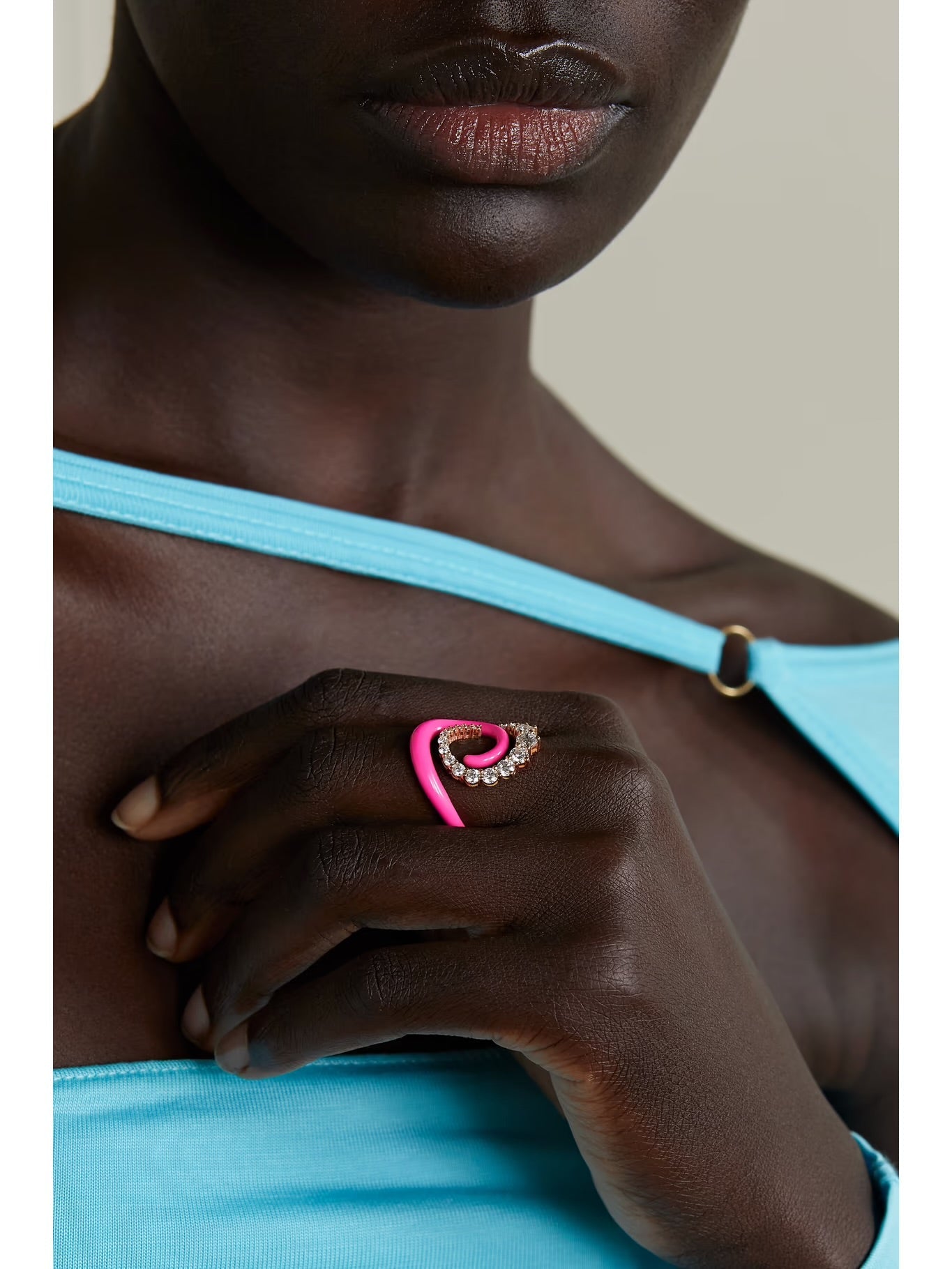 Riley Diamond and Enamel Ring, 18K Pink Gold