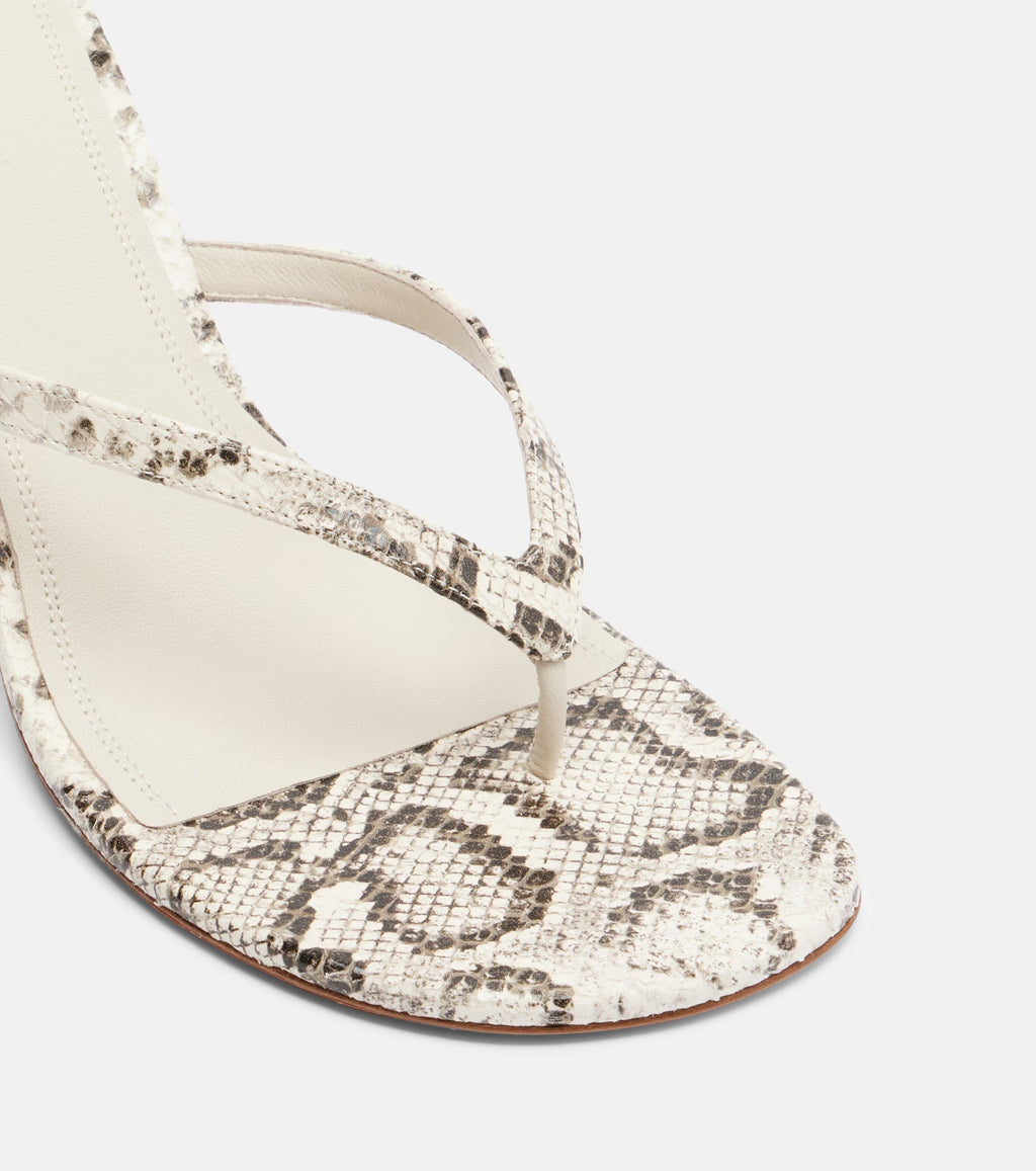 Amina Muaddi Juliette Snake-Print Leather Thong Sandals – White