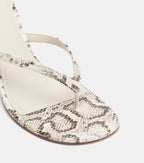Amina Muaddi Juliette Snake-Print Leather Thong Sandals – White
