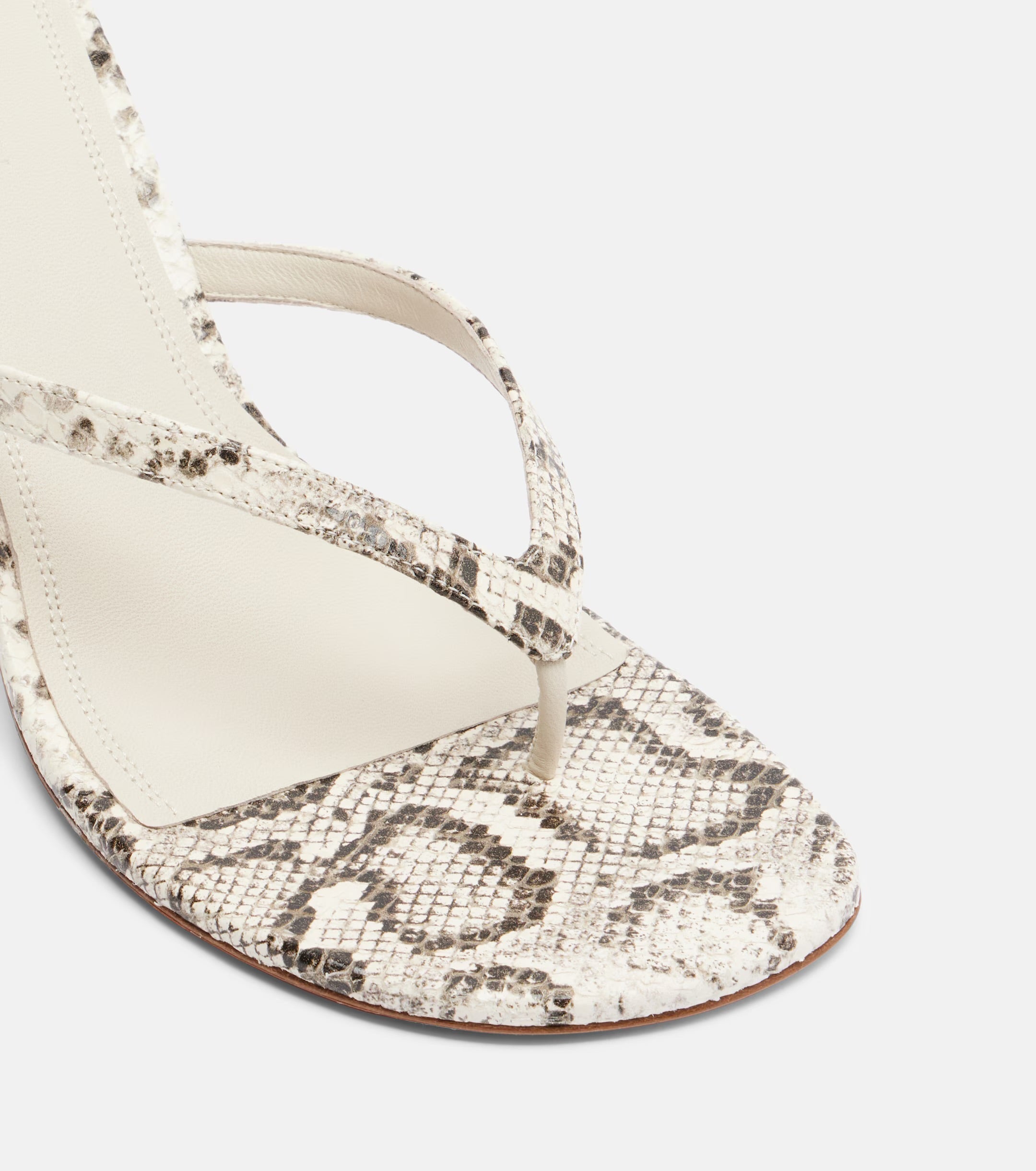 Amina Muaddi Juliette Snake-Print Leather Thong Sandals – White