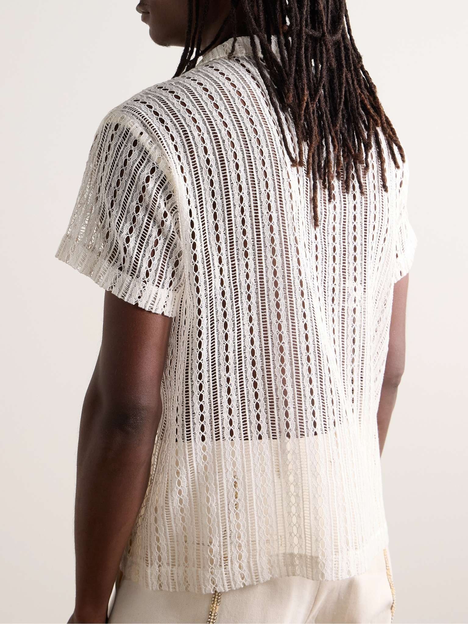 Meandering Convertible-Collar Cotton-Lace Shirt
