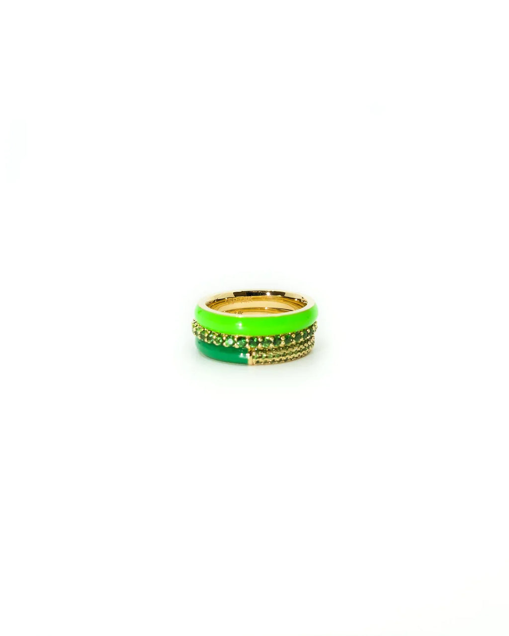 The Set of Three Pavé + Enamel Stacking Rings, 14K Gold
