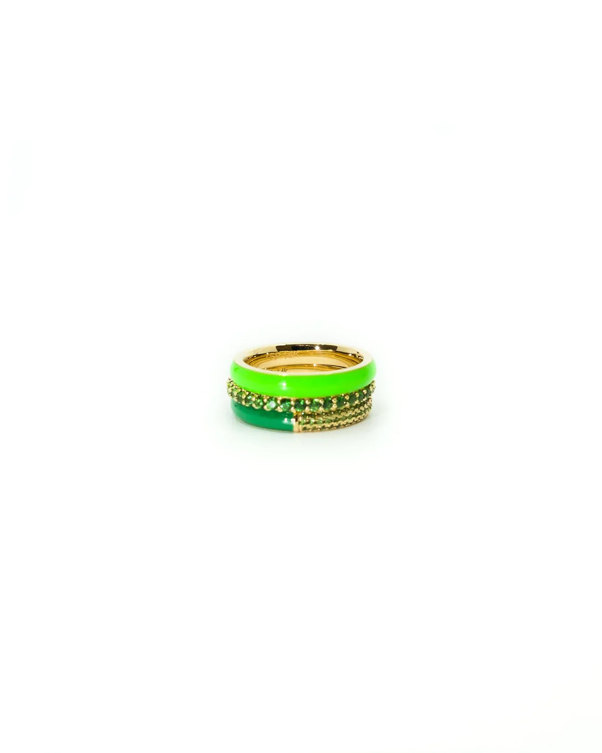 The Set of Three Pavé + Enamel Stacking Rings, 14K Gold