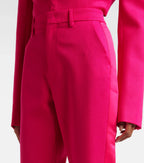 Area Floral Appliqué Wool Capri Pants in Pink