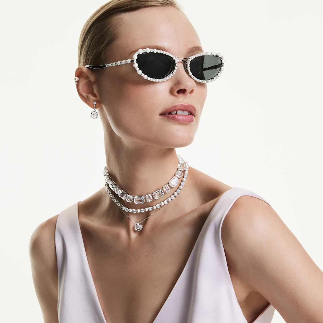 Matrix Crystal and Pearl Tennis Necklace