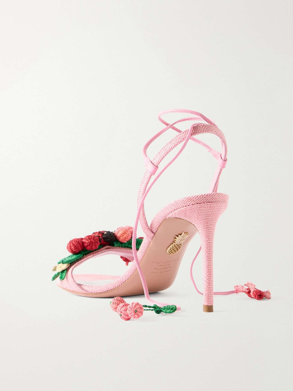 Aquazzura Botanica 105 Embellished Leather and Raffia Sandals