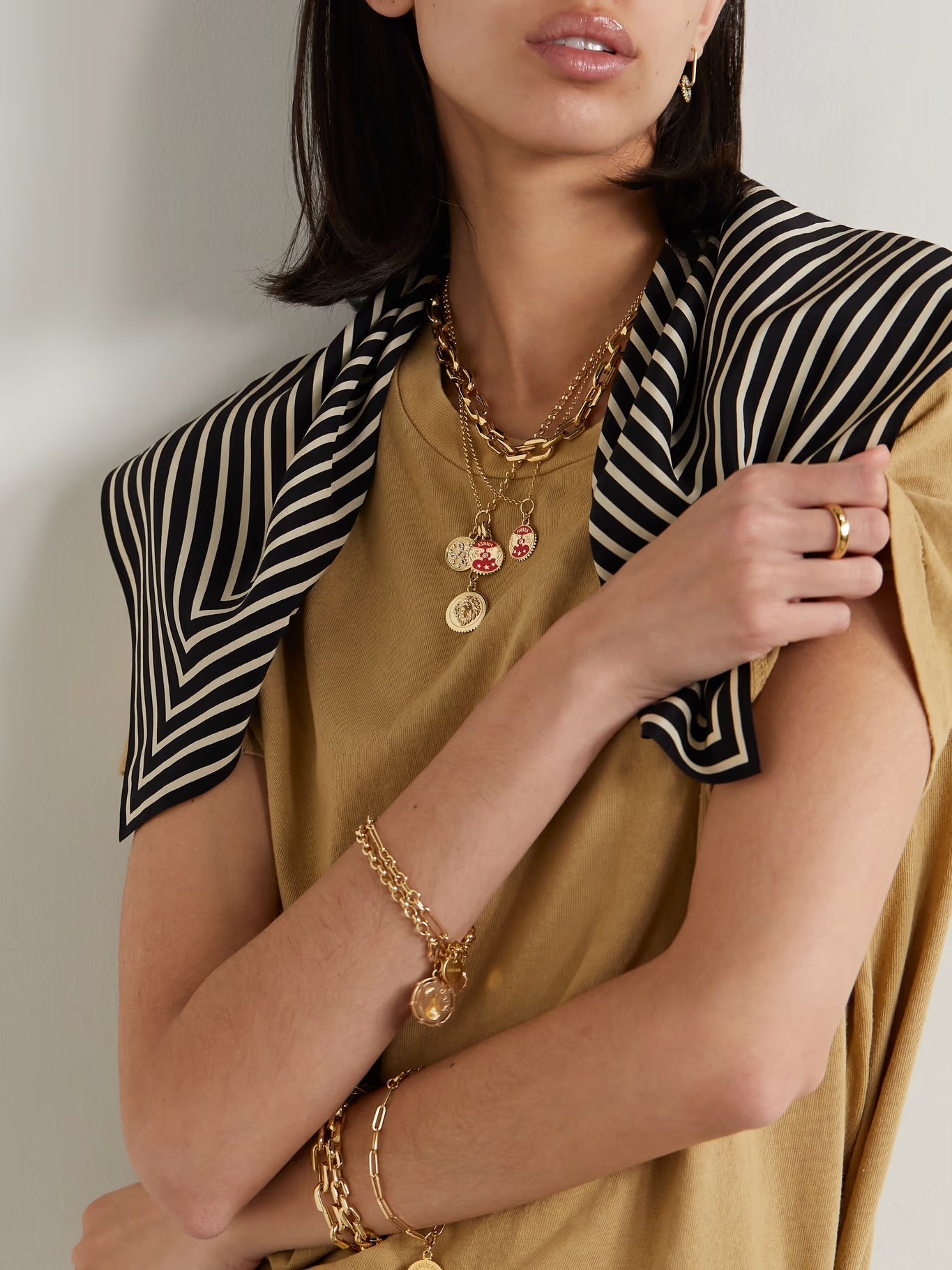 Solar & Lunar Strength Ceramic and Diamond Necklace, 18K Gold