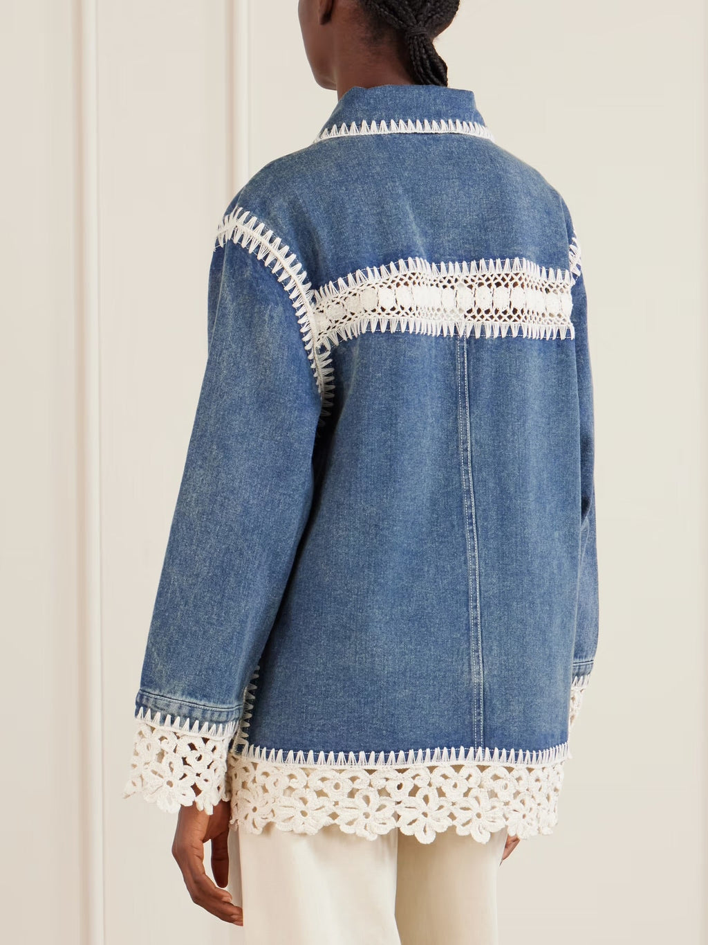 Stasia Crochet-Trimmed Denim Jacket