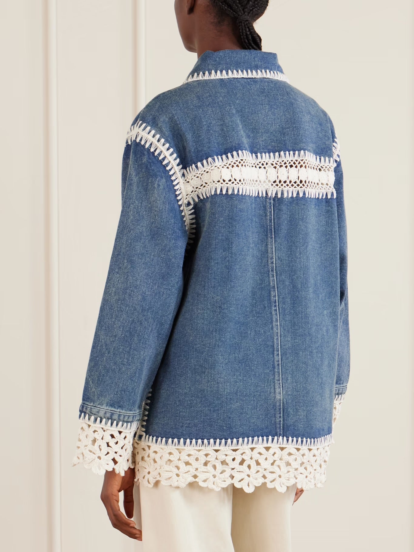 Stasia Crochet-Trimmed Denim Jacket