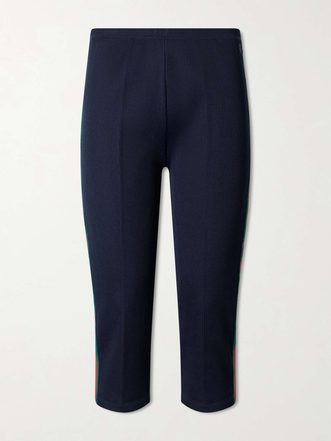 Gucci Web-Trimmed Ribbed Skinny-Leg Capri Pants in Blue