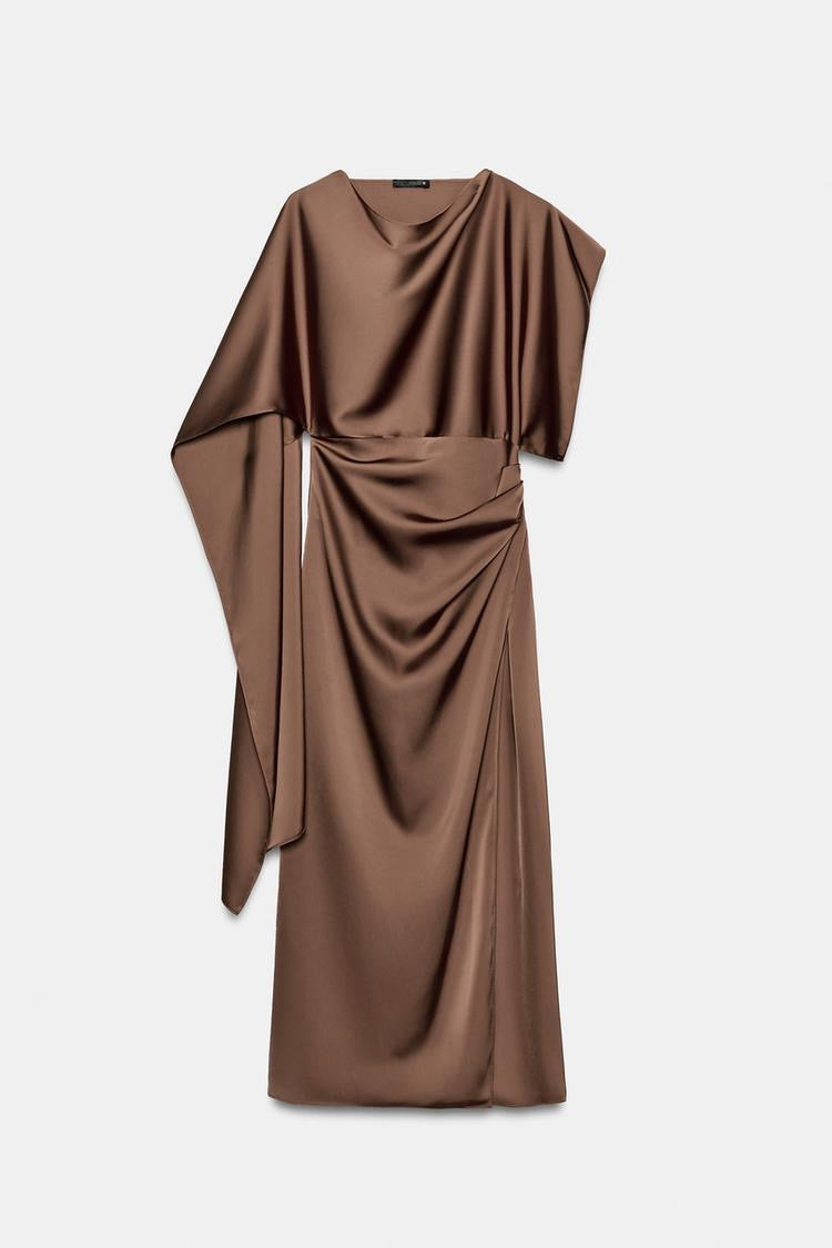 Satin Cape Midi Dress
