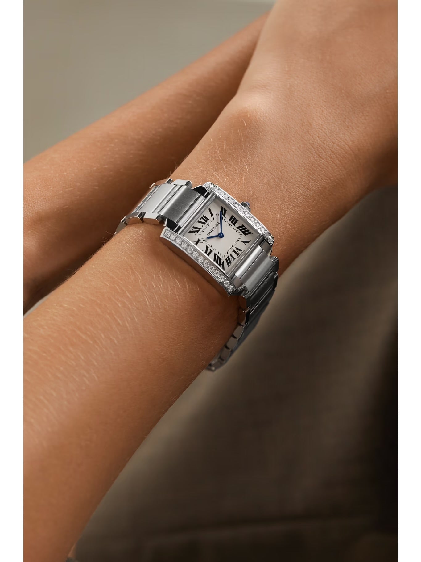 Cartier Tank Française 25.05mm Medium Stainless Steel and Diamond Watch
