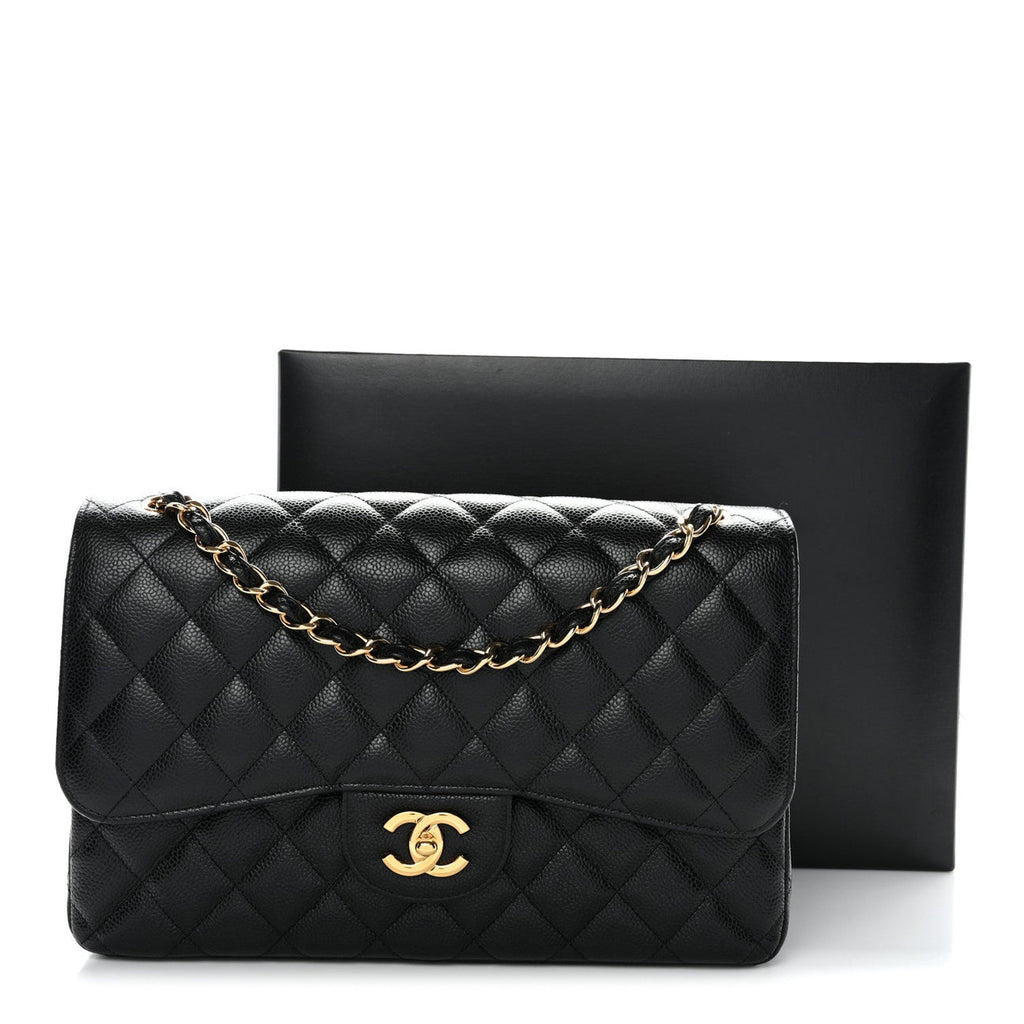 Caviar Quilted Jumbo Double Flap Black