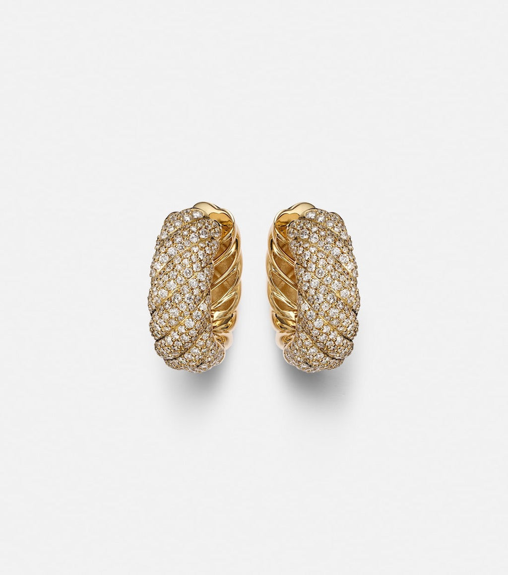 Sculpted Cable 18kt gold hoop earrings with diamonds