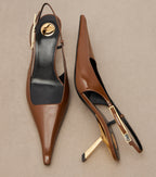 Saint Laurent Lee 55 Patent Leather Slingback Pumps – Brown