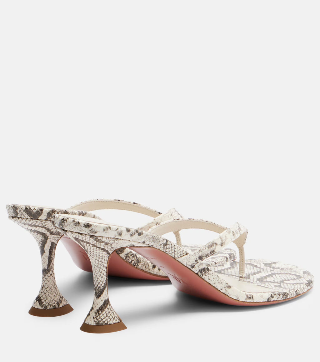 Amina Muaddi Juliette Snake-Print Leather Thong Sandals – White