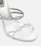 René Caovilla Cleo Embellished Satin Sandals – Silver