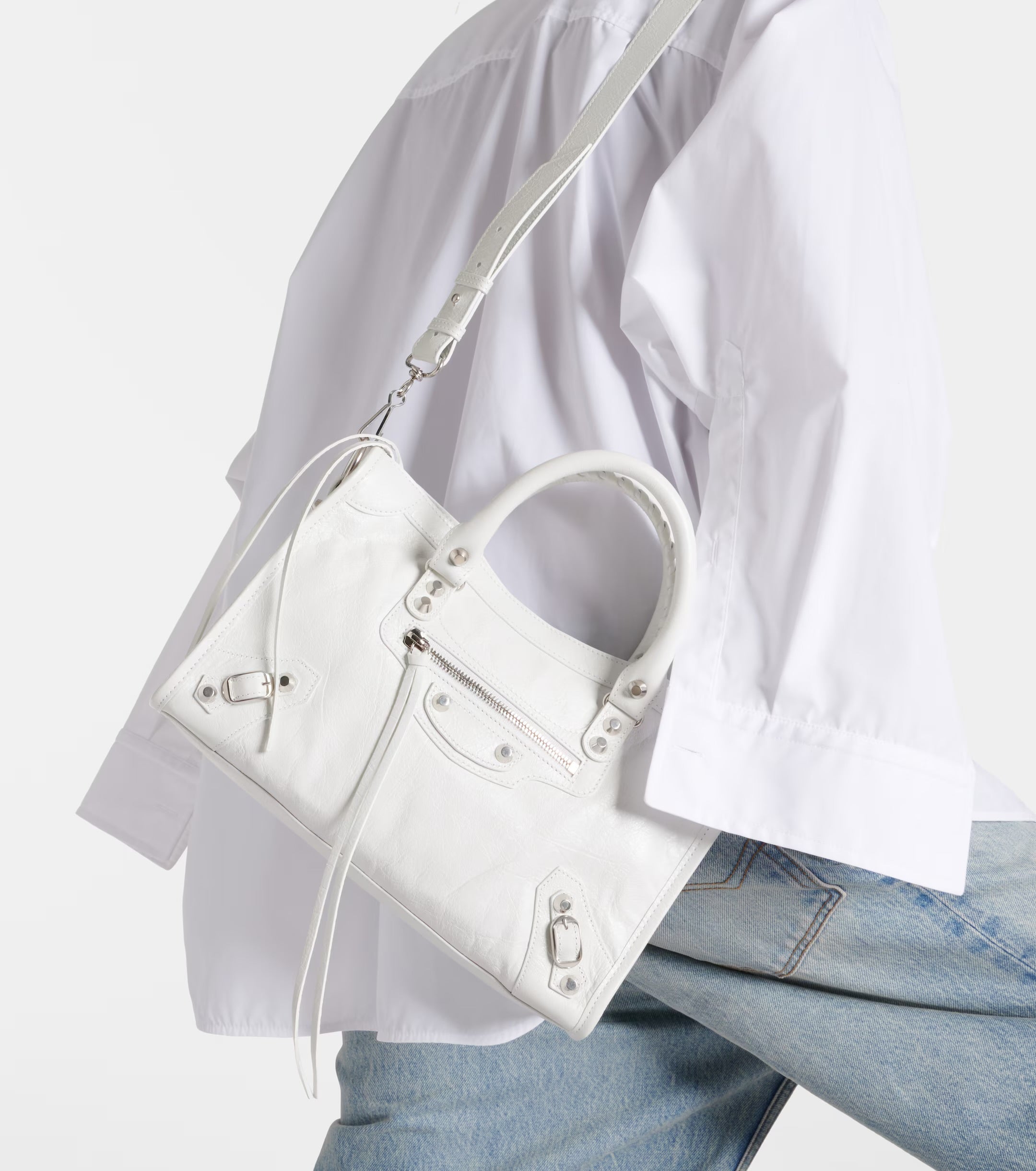 Balenciaga Le City Small Leather Shoulder Bag White