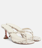 Amina Muaddi Juliette Snake-Print Leather Thong Sandals – White