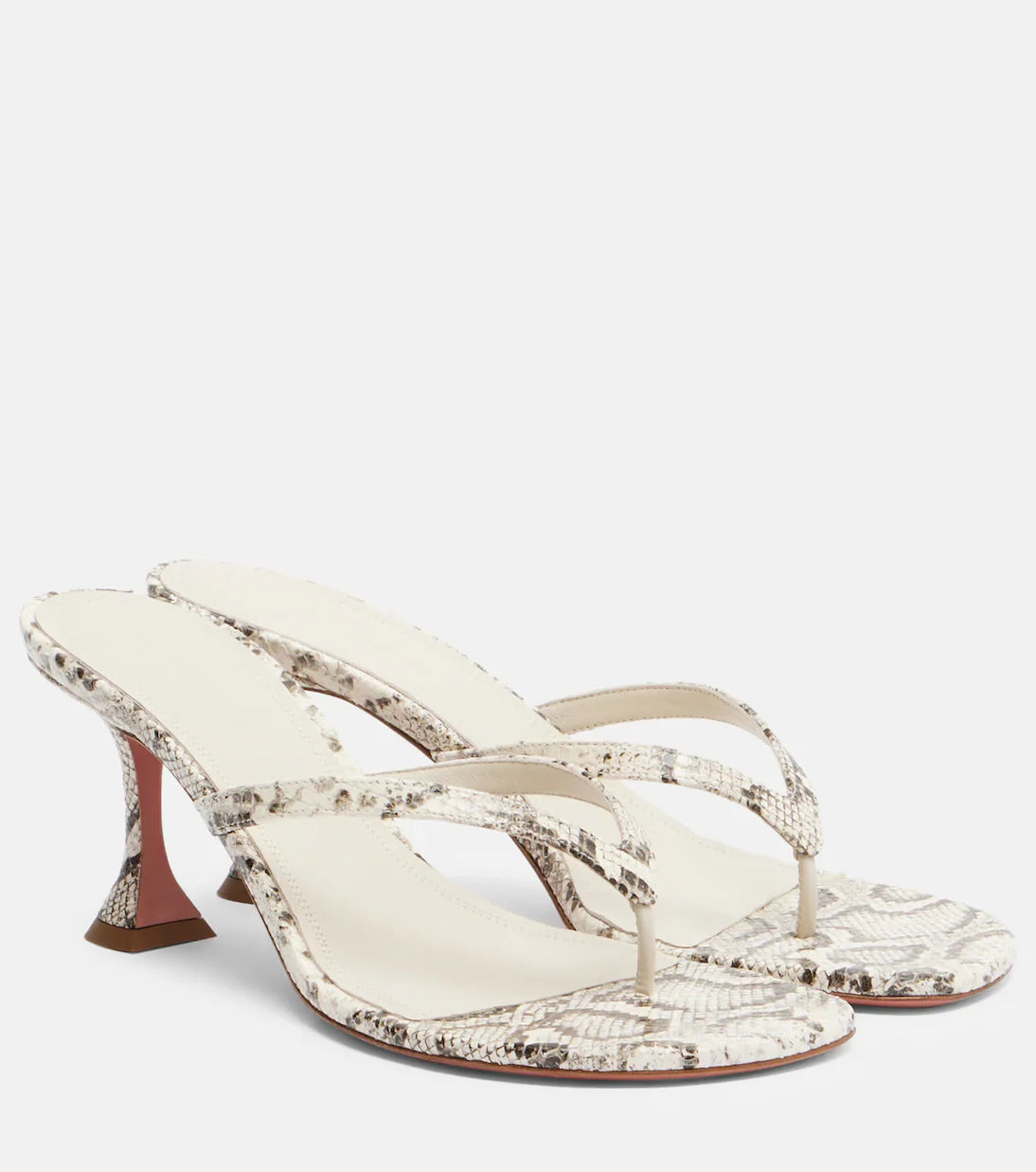 Amina Muaddi Juliette Snake-Print Leather Thong Sandals – White