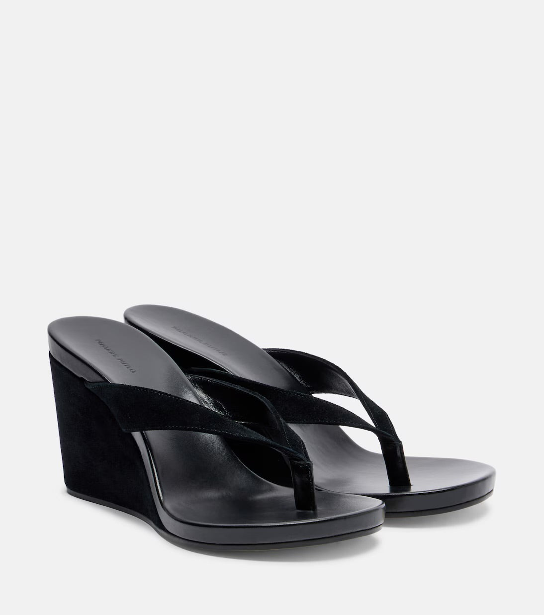Phoebe Philo Suede Wedge Thong Sandals – Black