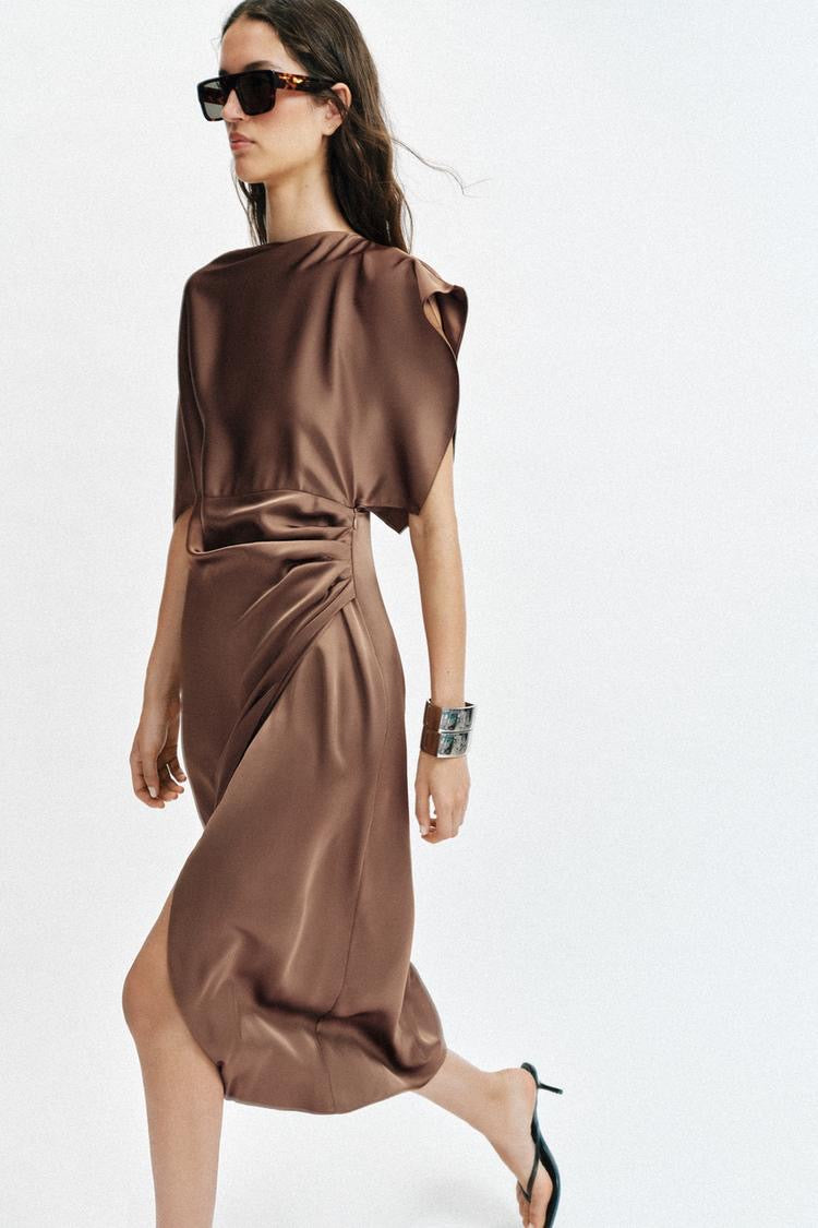 Satin Cape Midi Dress