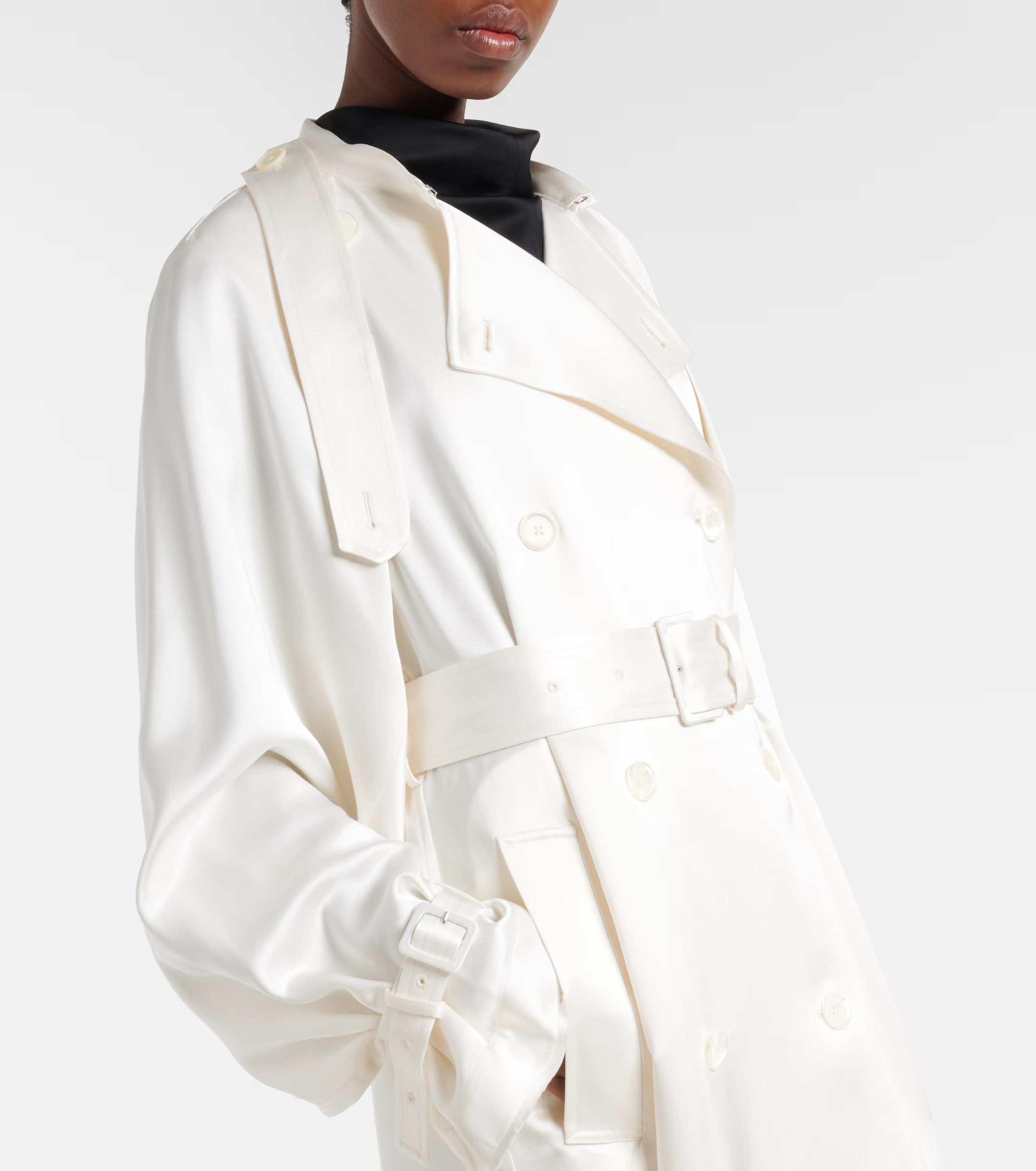 Belted Double-Breasted Satin Trench Coat