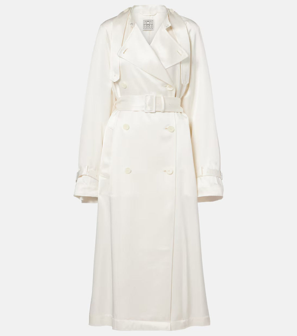 Belted Double-Breasted Satin Trench Coat