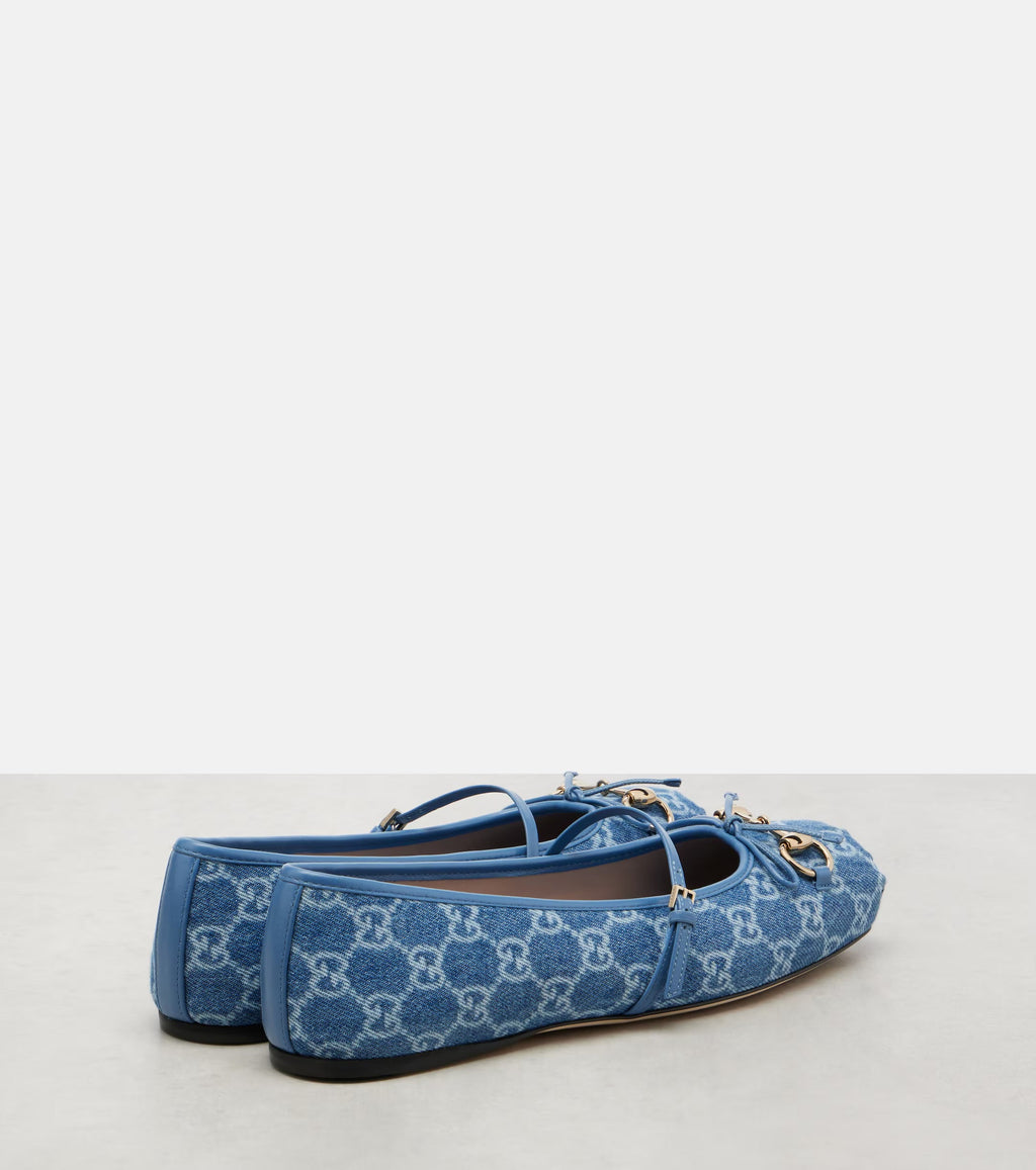 Gucci Horsebit GG Denim Ballet Flats