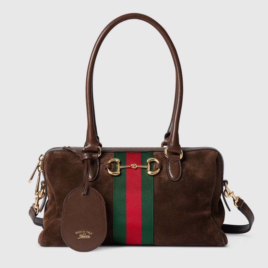 Borsetto Medium Boston Bag in Suede
