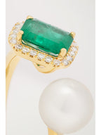 Diamond, Emerald and Pearl Open Ring, 18K Gold