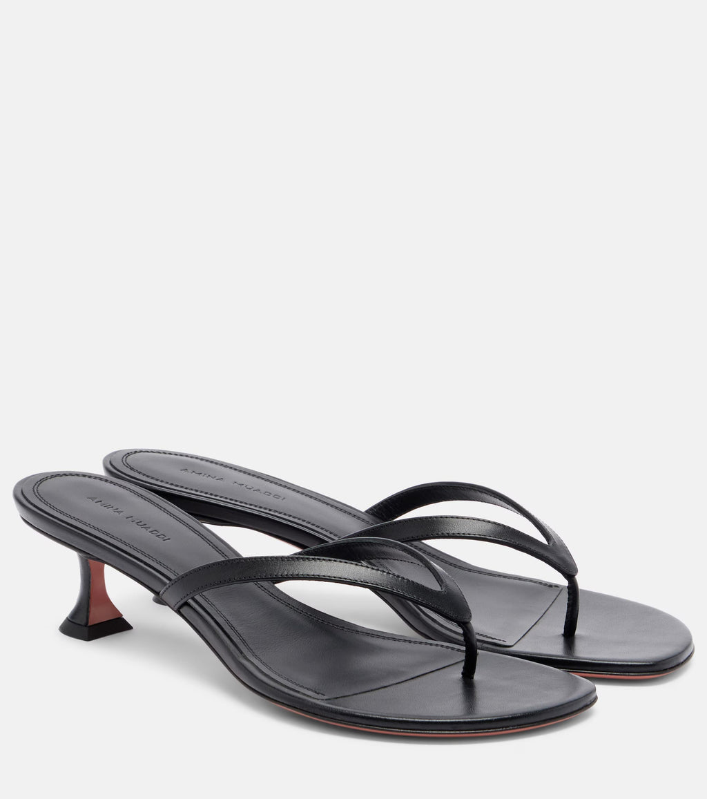 Amina Muaddi Juliette Leather Thong Sandals – Black