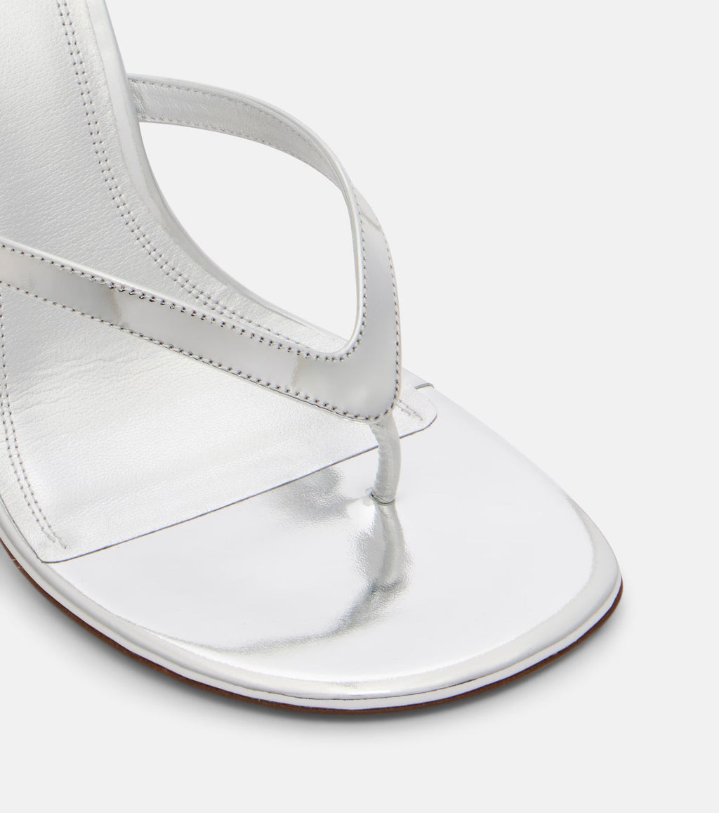 Amina Muaddi Juliette Mirrored Leather Thong Sandals – Silver