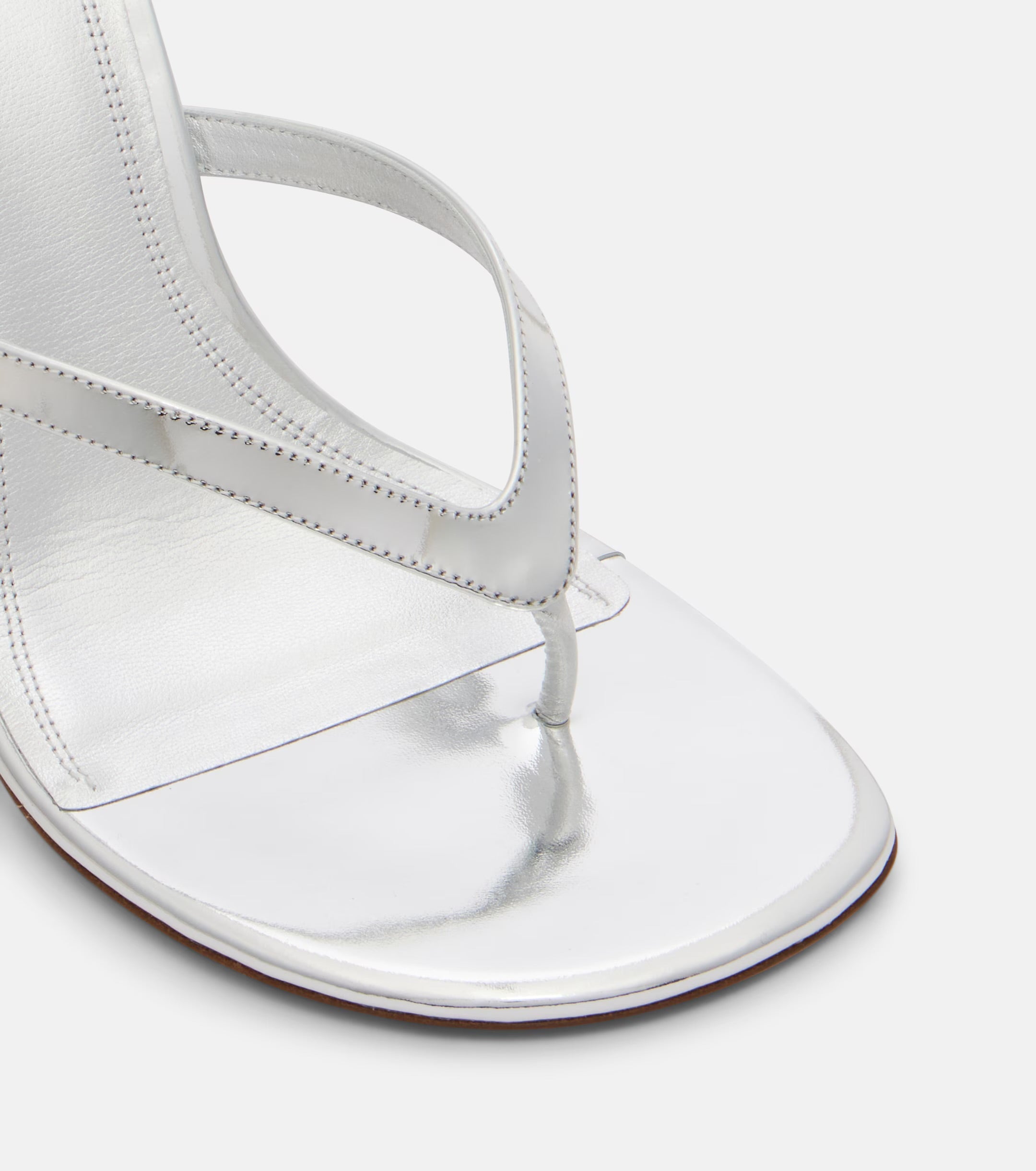 Amina Muaddi Juliette Mirrored Leather Thong Sandals – Silver