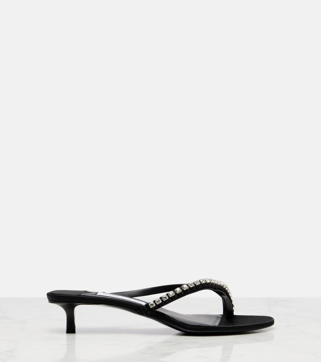 Jimmy Choo Dila 35 Leather and Satin Thong Sandals – Black