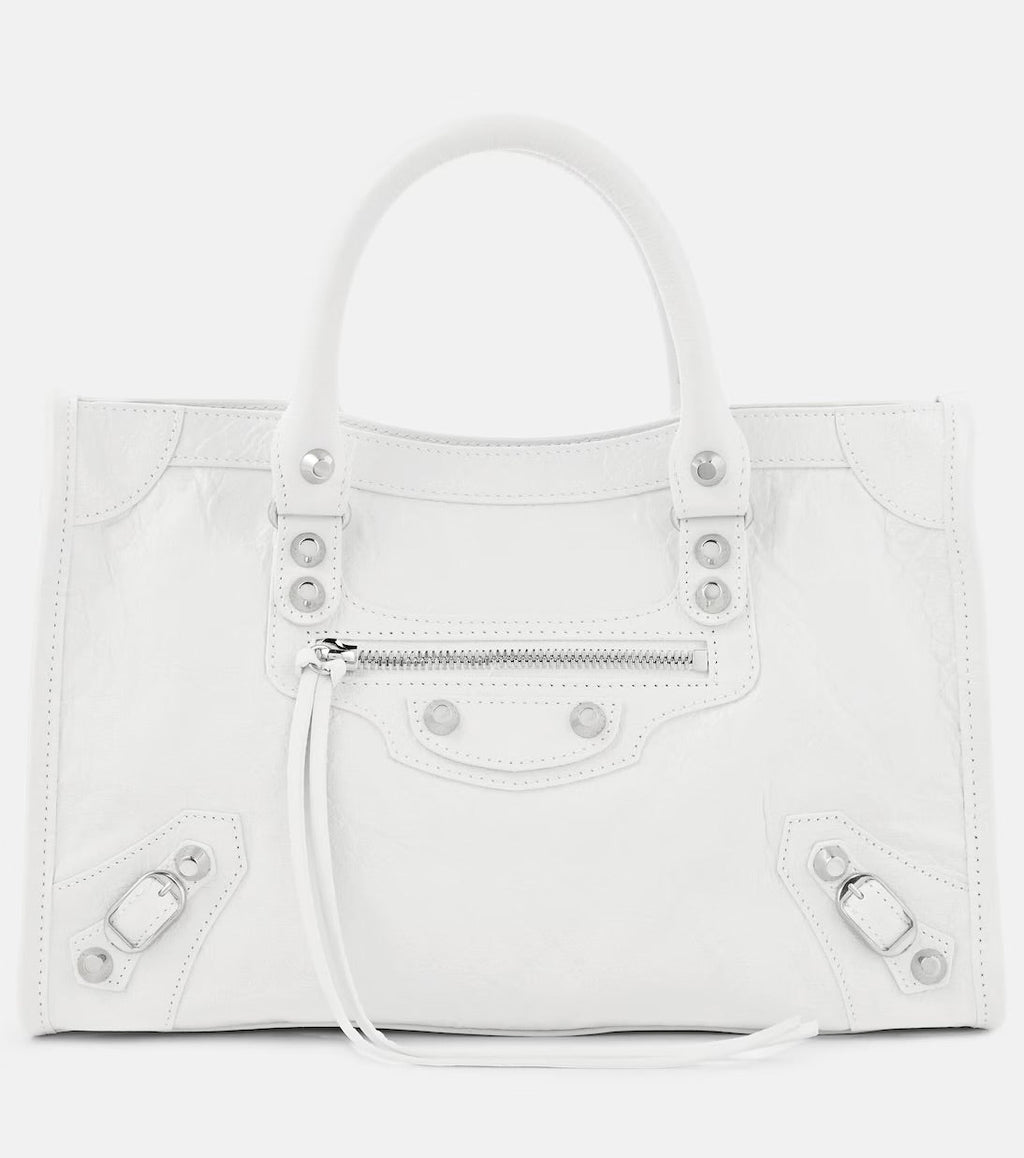 Balenciaga Le City Small Leather Shoulder Bag White