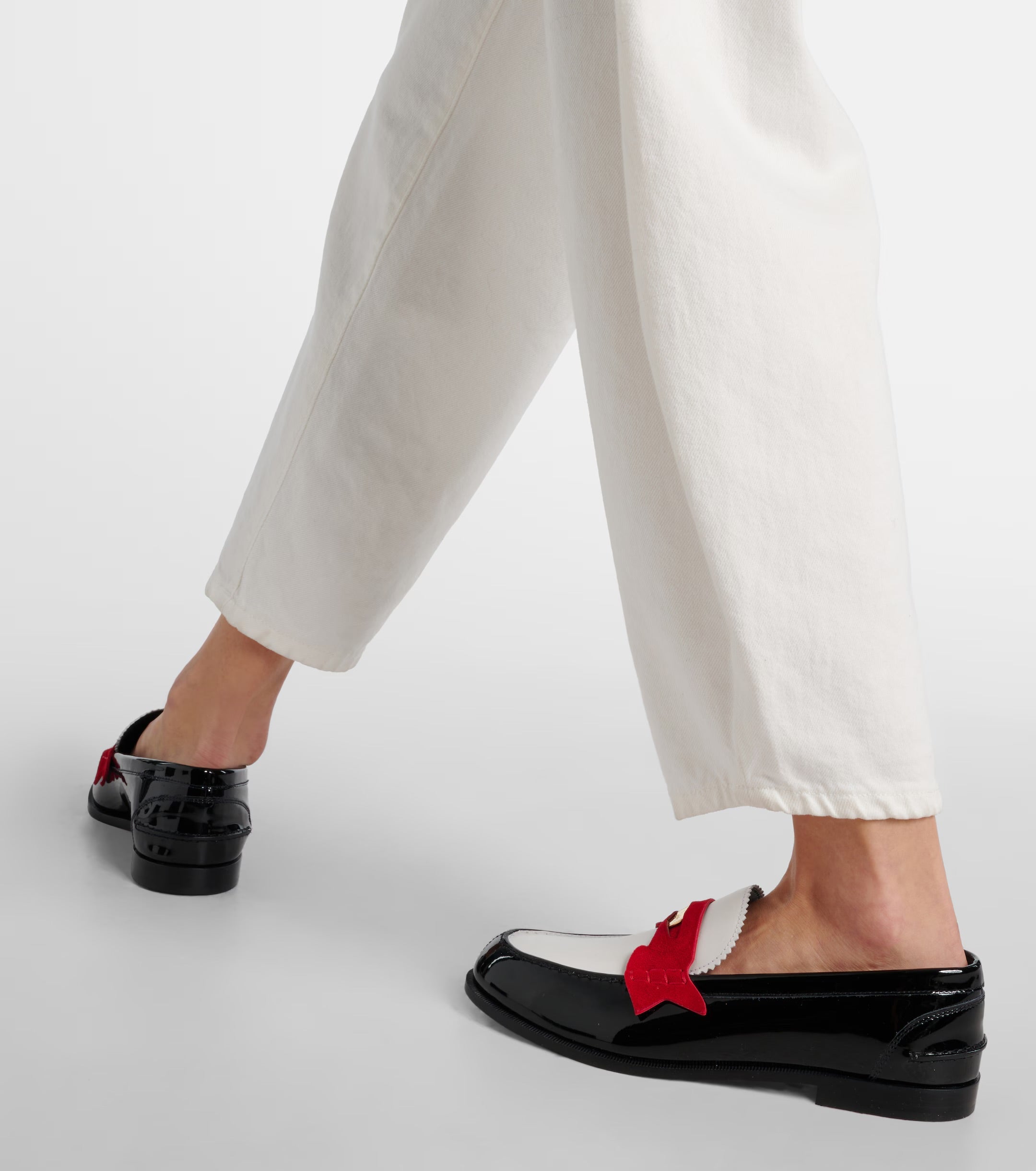 Christian Louboutin Penny Suede-Trimmed Patent Leather Loafers