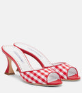Manolo Blahnik Jadara Leather-Trimmed Gingham Mules – Red