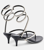 René Caovilla Embellished Satin Thong Sandals – Black