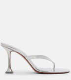 Amina Muaddi Juliette Mirrored Leather Thong Sandals – Silver