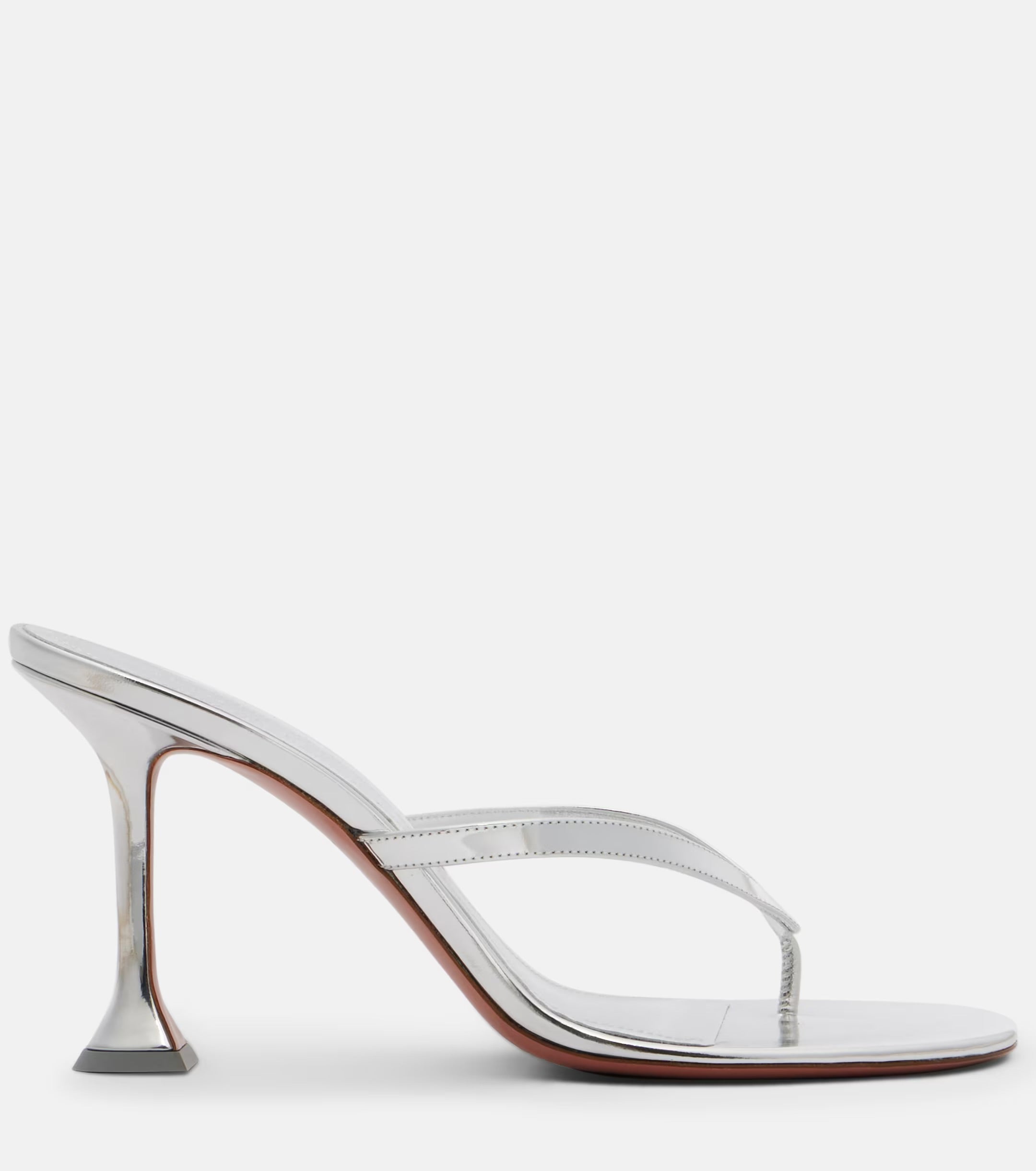Amina Muaddi Juliette Mirrored Leather Thong Sandals – Silver
