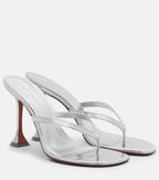 Amina Muaddi Juliette Mirrored Leather Thong Sandals – Silver