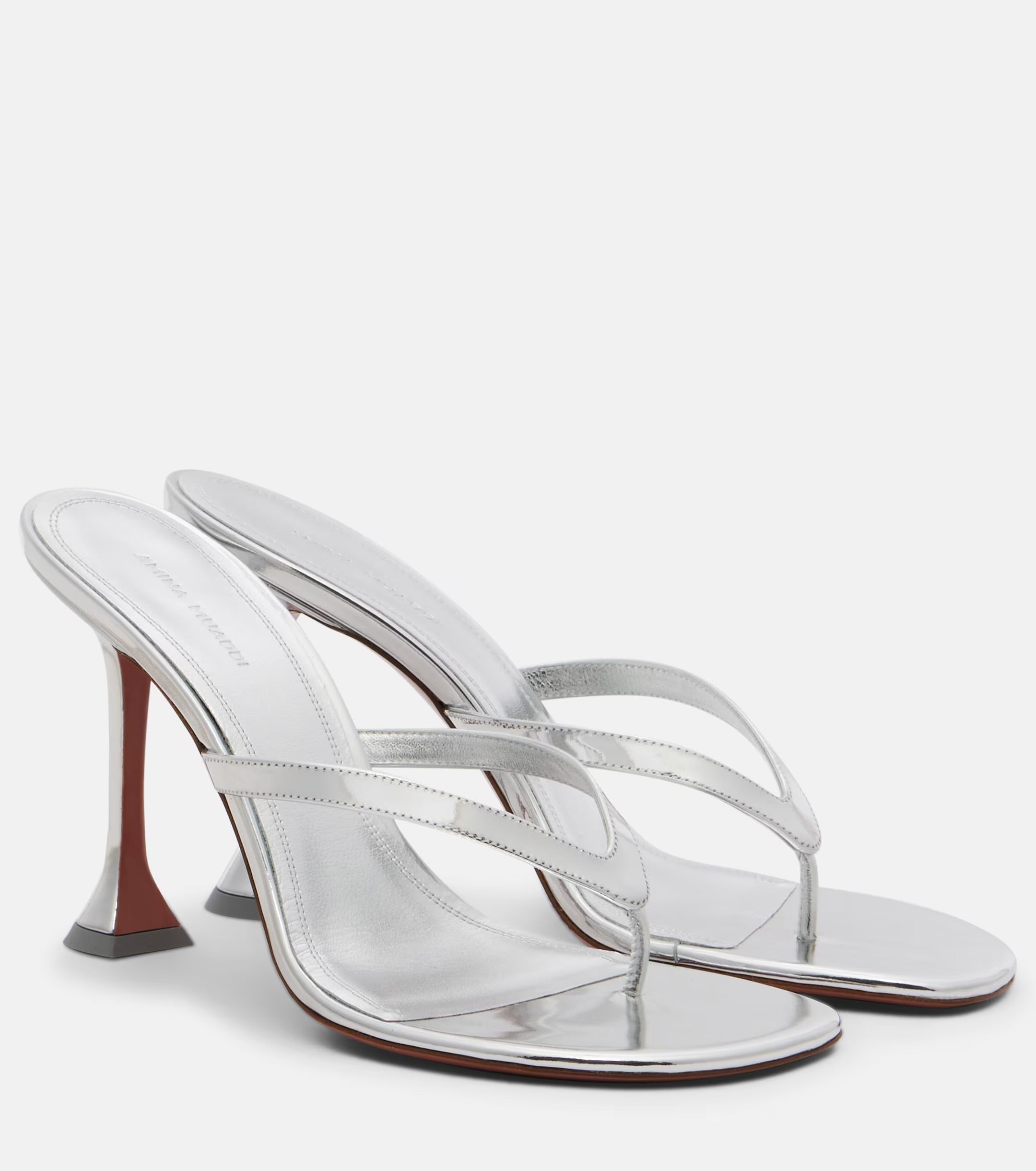 Amina Muaddi Juliette Mirrored Leather Thong Sandals – Silver