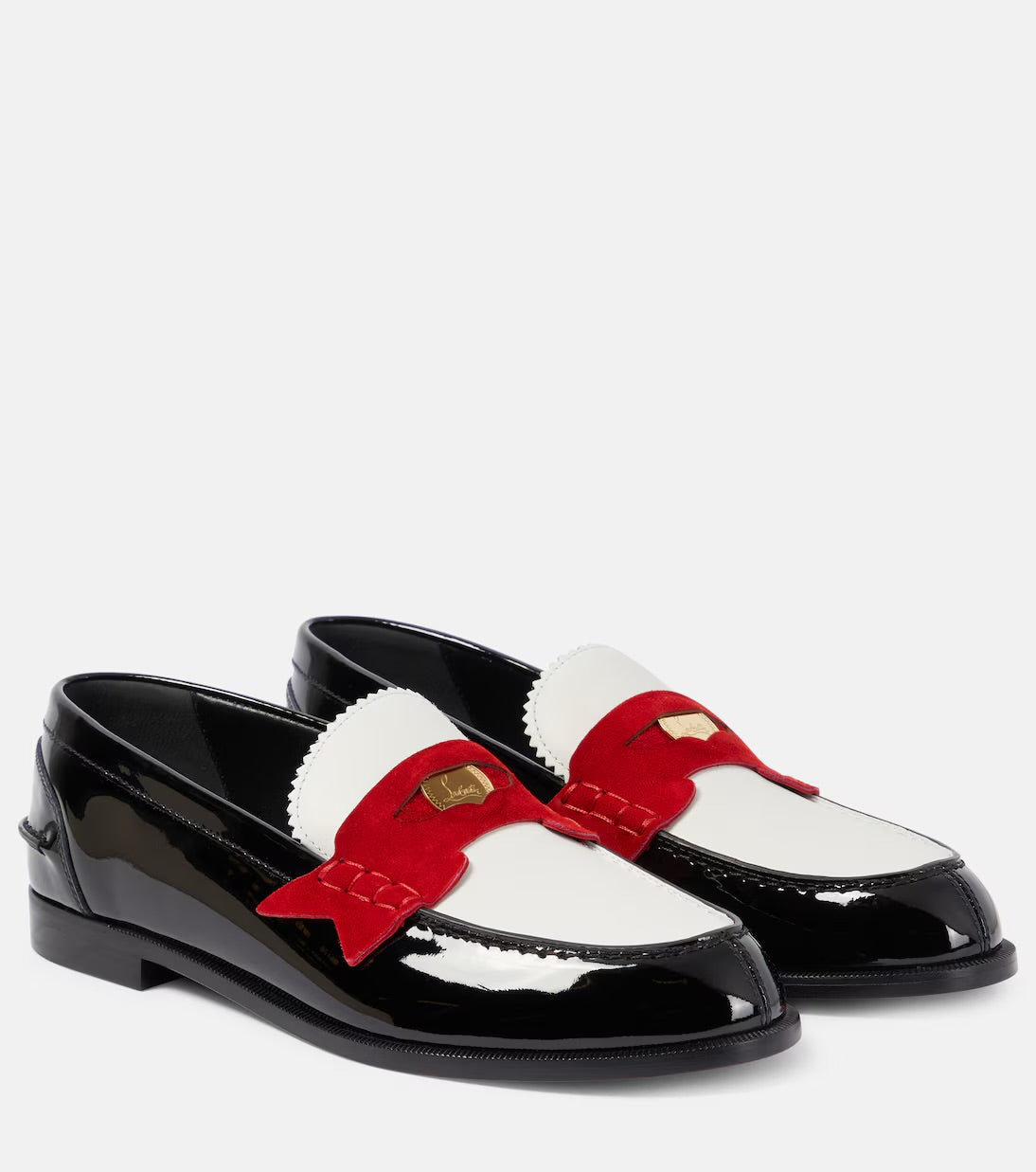 Christian Louboutin Penny Suede-Trimmed Patent Leather Loafers