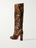 Christian Louboutin Lou Botta 65 Leopard-Print Calf Hair Knee Boots