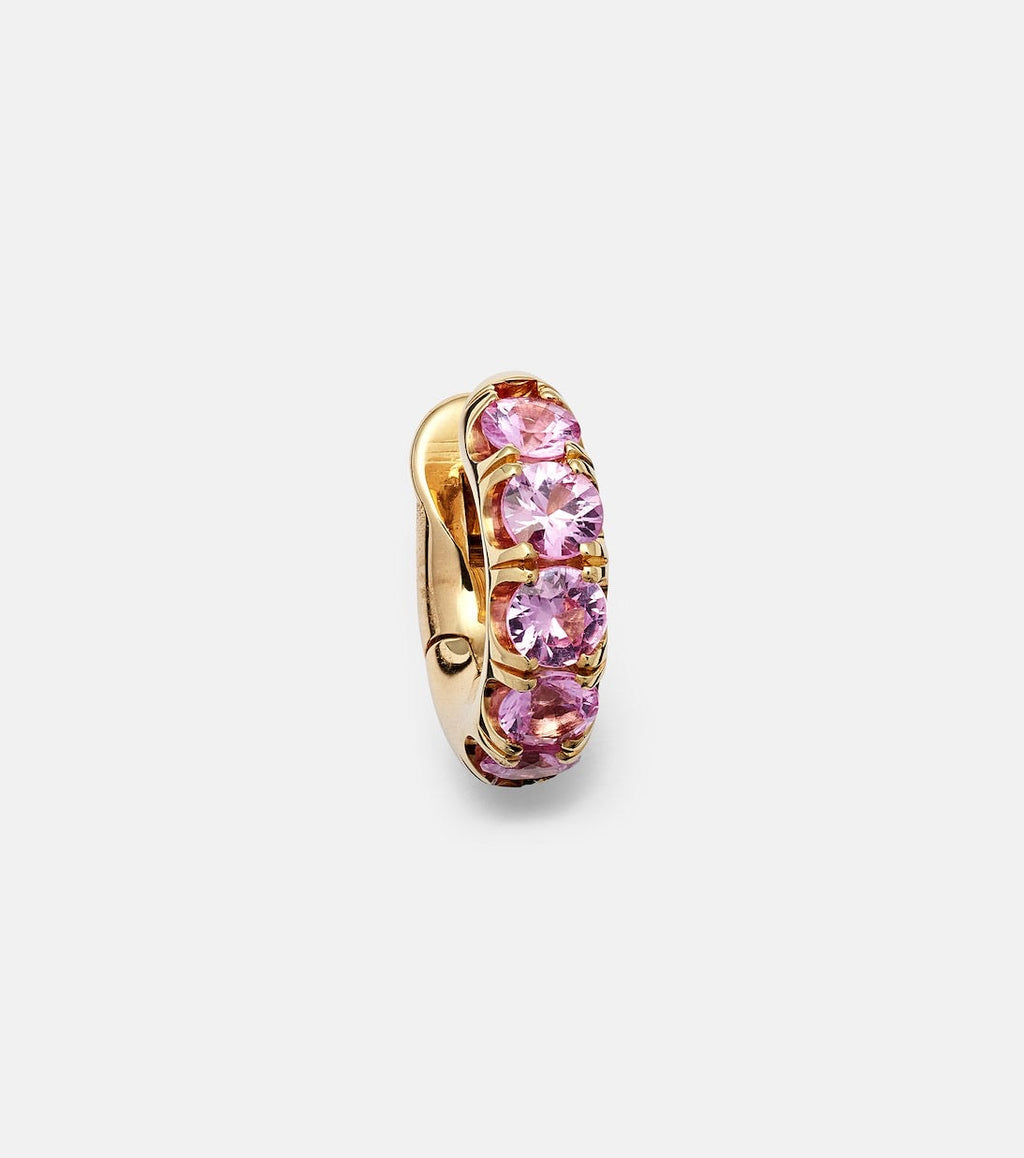 Mini Macro Hoop 18kt Yellow Gold Single Earring With Pink Sapphires